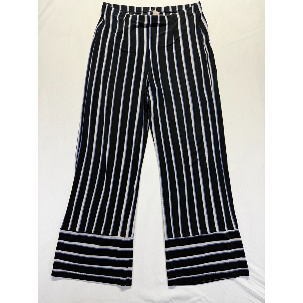 Chico's Travelers Ankle Pants Womens 8/10 Black White Striped High Rise Wide Leg